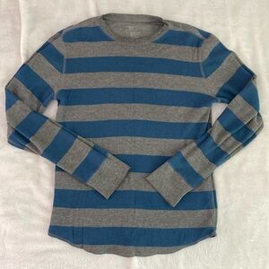 Gap grey and blue ribbed horizontal stripes long-sleeve breathable sweater